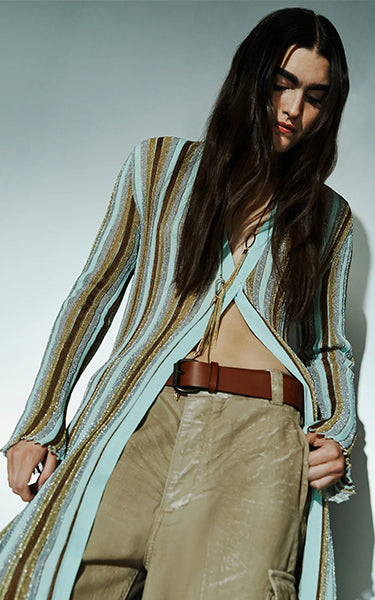 Inlay striped long cardigan
